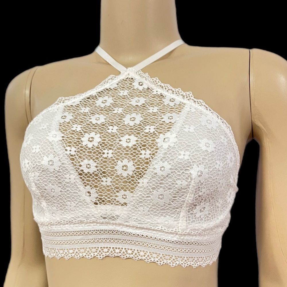 Victoria’s Secret High Neck Sheer Lace Underwire Bralette Bra White Small